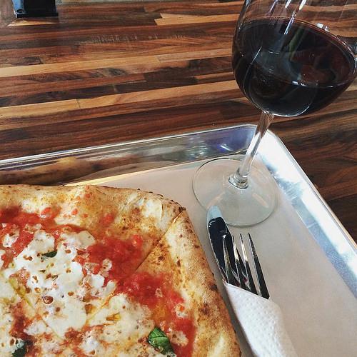 The beautiful simplicity of Pizza Margherita and a glass of Teanum Favuge Rosso
