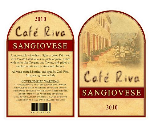 Cafe Riva Red Wine Labels