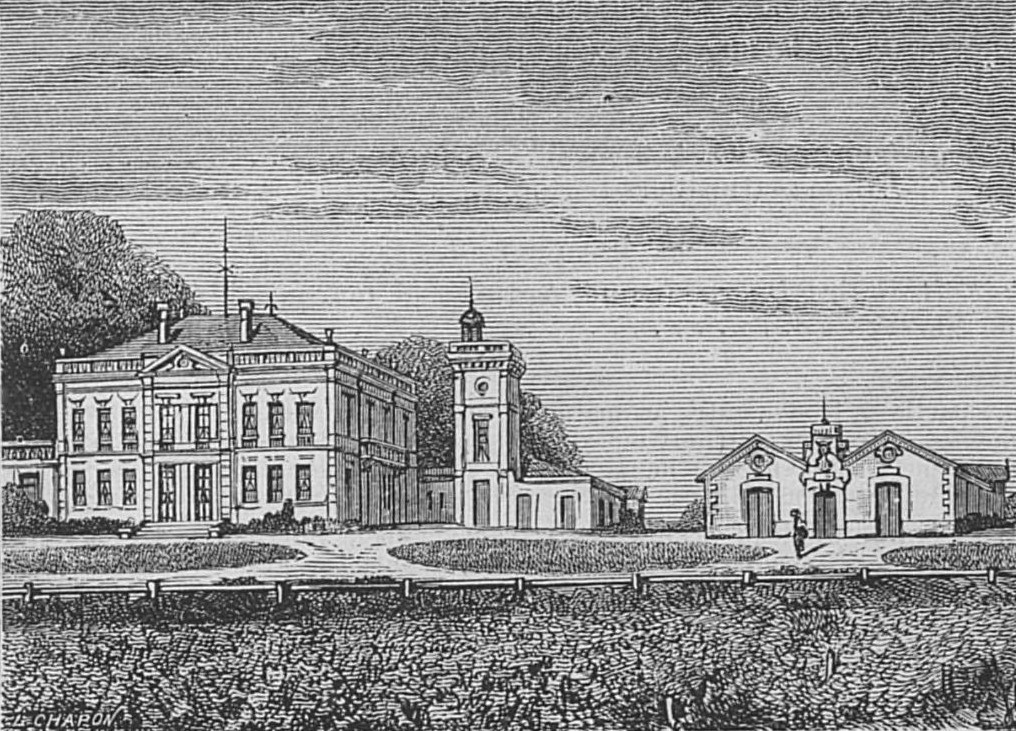 1893年の書籍に描かれたシャトー・グリュオ・ラローズの館と庭園と塔
